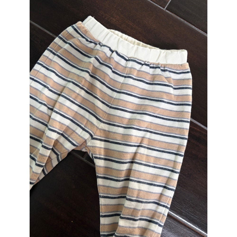 Rylee + Cru Baby Striped Jogger Pants Tan Cream Navy Blue 6-12M
